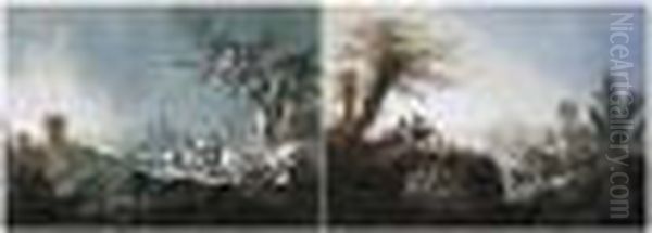 A Pair Of Italianate Landscapes, With Peasants And Animals - view 1