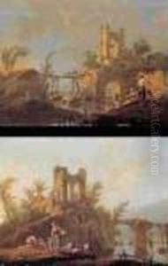 Peasants Fishing And Laundering
By The Banks Of A River, Ruined Castles Beyond: A Pair Of Paintings Peasants Fishing And Laundering
By The Banks Of A River, Ruined Castles Beyond: A Pair Of Paintings