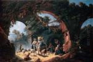Drovers And Sheep Sheltering Among Ruins