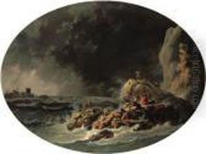 A Rocky Coast By The Mouth Of The Tagus, With Survivors From Ashipwreck Near A Tower
