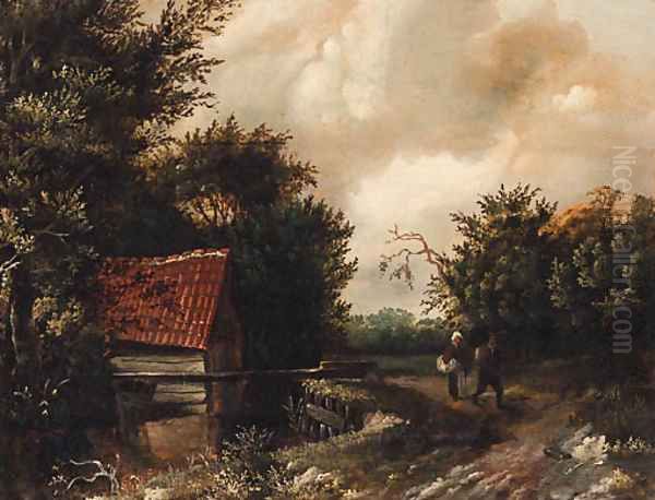 A peasant couple on a riverside path - view 1