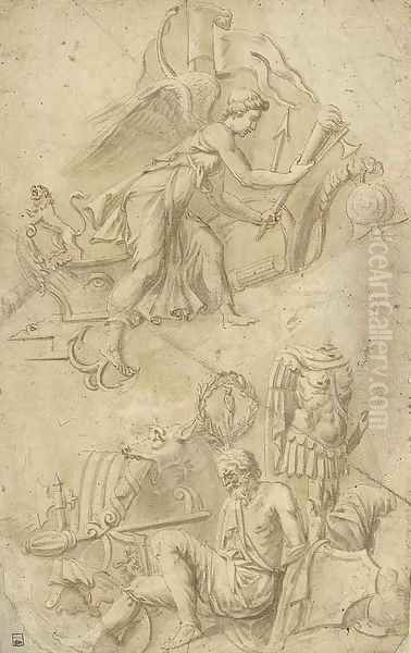 Victory with military trophies and a bound captive with trophies - view 1