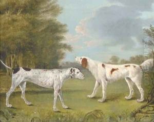 An English setter and a pointer in a landscape by I. Rothwell