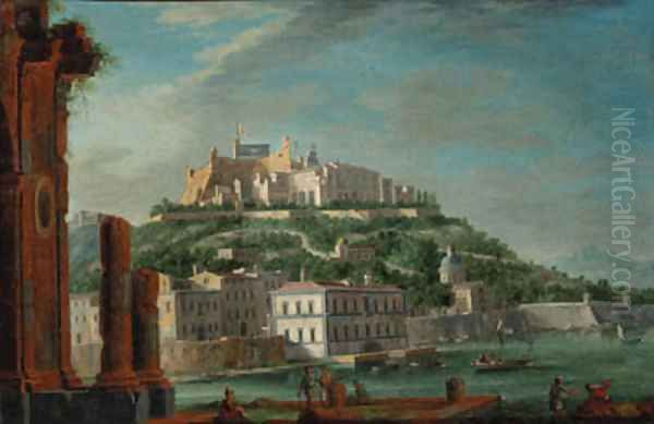 A view of a Sicilian harbour, with a citadel flying the flag of the two Sicilies - view 1