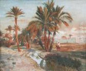 Oasenlandschaft In Der Abenddammerung