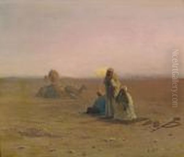 Araber Mit Kamelen Beim Morgengebet In Der Wuste - view 1