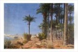 Promenade Sous Les Palmiers Au Bord Du Nil by Otto Pilny