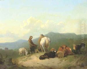 Herdsmen with their cattle on a hilltop Herdsmen with their cattle on a hilltop