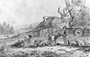 Two young Herdsmen with Cattle by a Farm Two young Herdsmen with Cattle by a Farm