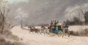 A coach and four in the snow by Philip H. Rideout