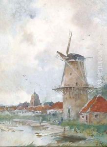 Windmill on the edge of a village
