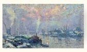 Peniches Sur La Seine En Hiver by Robert Antoine Pinchon