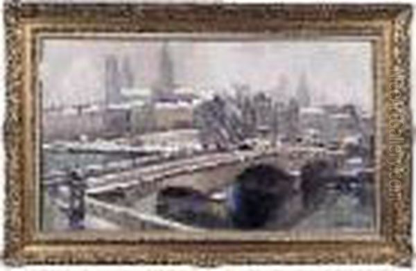 Pont A Paris Huile Sur Toile Signee En Bas A Droite - view 1