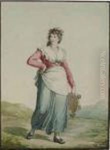 Two Costume Studies: A Woman From Trastevere Carrying A Tambourine
