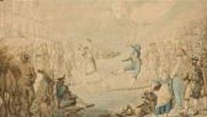 Couple De Danseurs Avec Des Castagnettes Entoures Despectateurs by Bartolomeo Pinelli