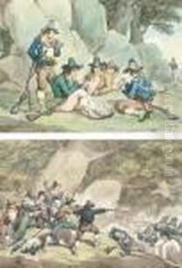 Kingdom Of Naples Gendarmes Fighting The Calabrians; And A Game Of Cards by Bartolomeo Pinelli
