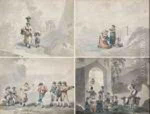 Vier Ansichten, Um 1850/60, Sog. 'scene Di Vita Nell'agro Romano'. Vier Ansichten, Um 1850/60, Sog. 'scene Di Vita Nell'agro Romano'.