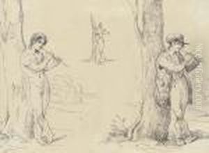 Three Studies For A Shepherd Playing His Pipe by Bartolomeo Pinelli