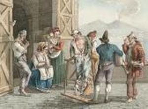 A Puppet Show With Vesuvius Beyond by Bartolomeo Pinelli