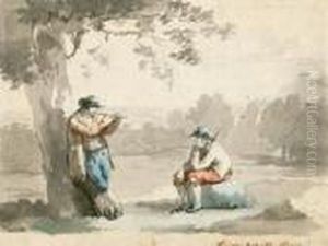 Famiglia Con Bimbo In Fasce Su Un Rocco Di Colonna by Bartolomeo Pinelli