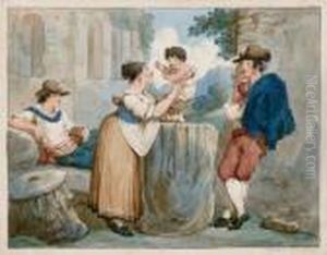 Famiglia Di Contadini Nei Costumi Di Tivoli by Bartolomeo Pinelli