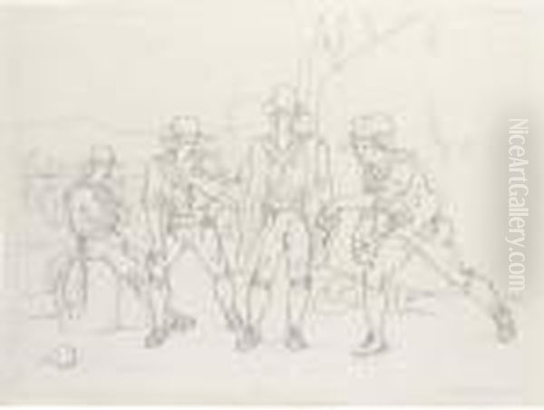 Four Men Playing Boules - view 1