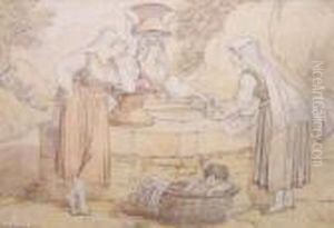 Drei Romische Frauen Mit Einem Kind Beim Wasser Holen An Einem Brunnen