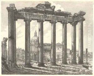 Veduta dell' Interno del Tempio della Concordia, nel Foro Romano; and Veduta Generale del Foro Romano by Luigi Rossini