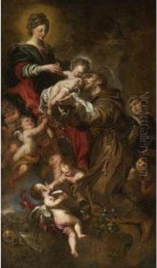 Madonna And Child Adored By Saint Francis Of Assisi