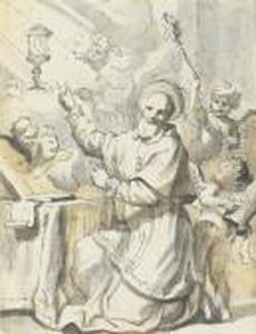 A Saint With Putti by Domenico Piola