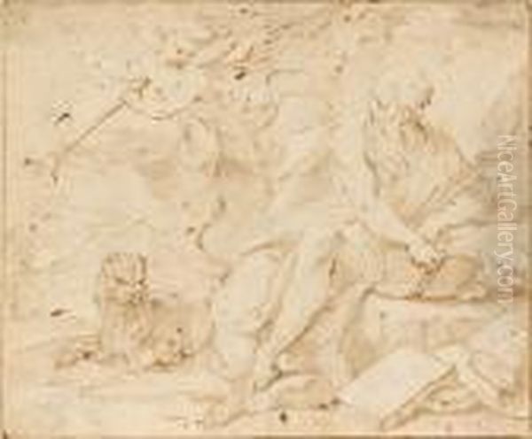 Recto : Saint Jerome Dans Le 
Desert Verso: Etude A La Plume Du Meme Personnage Plume Et Encre Brune - view 1