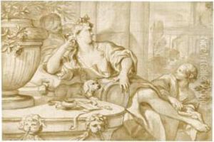 Bathsheba Attended By Two Women by Domenico Piola