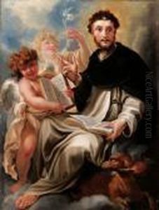 San Domenico Con Due Angeli by Domenico Piola