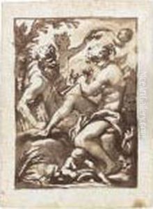 A Shepherd Playing A Pipe, Pan Beside Him And Putti Crowning Him With A Laurel Wreath