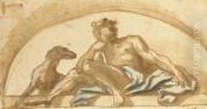 A Seated Shepherd With A Dog: Study For A Lunette by Domenico Piola