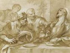 The Supper Of Emmaus by Domenico Piola