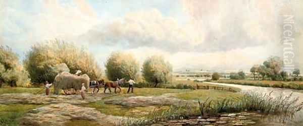 Gathering hay beside the Thames - view 1