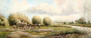 Gathering hay beside the Thames by Joseph Charles Reed
