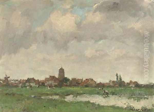 View of a village by a meadow - view 1