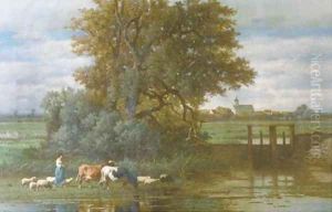 A country idylle by Louis Marie Dominique Romain Robbe