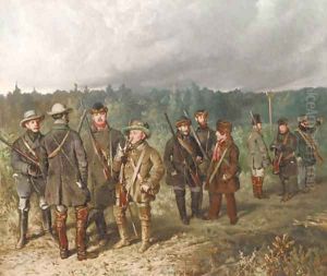 Hunting party of German junkers by Ludwig Ferdinand Von Rayski
