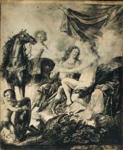 An allegorical scene with Mars and Venus, two Cupids and a horse by Peeter Rottermondt