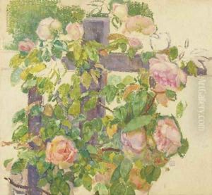 Pink roses over a fence