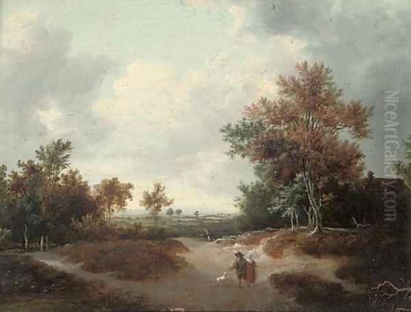 A wooded landscape with a peasant couple on a track - view 1