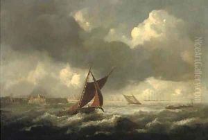 A seascape with shipping off the coast, three-masters beyond by Jacob Van Ruisdael