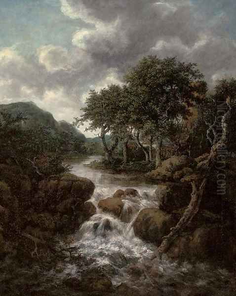 A wooded river landscape with a waterfall - view 1