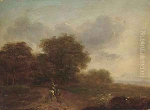 Travellers in an extensive landscape by John Rathbone