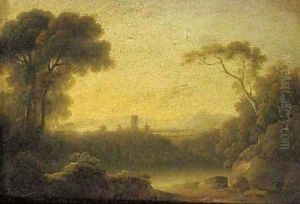 A castle in an Italianate landscape by John Rathbone