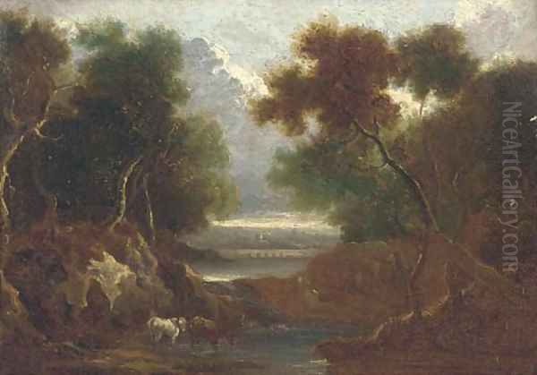 Cattle watering in a classical landscape - view 1