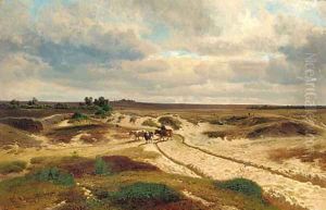 A drover and his cattle in a pastoral landscape